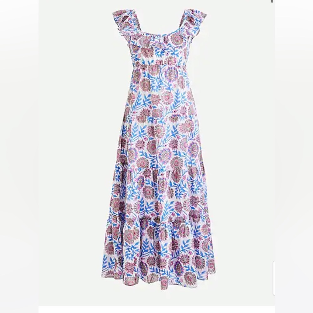 J. Crew Tiered ruffleneck dress in floral vine block print, small